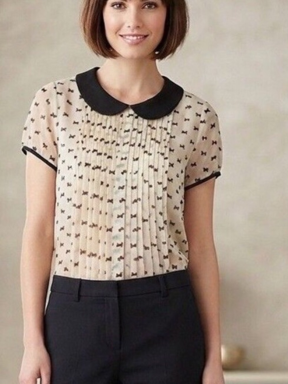 Rare Forever 21 Scottie Dog Print Peter Pan Collar Short Sleeve Blouse Small